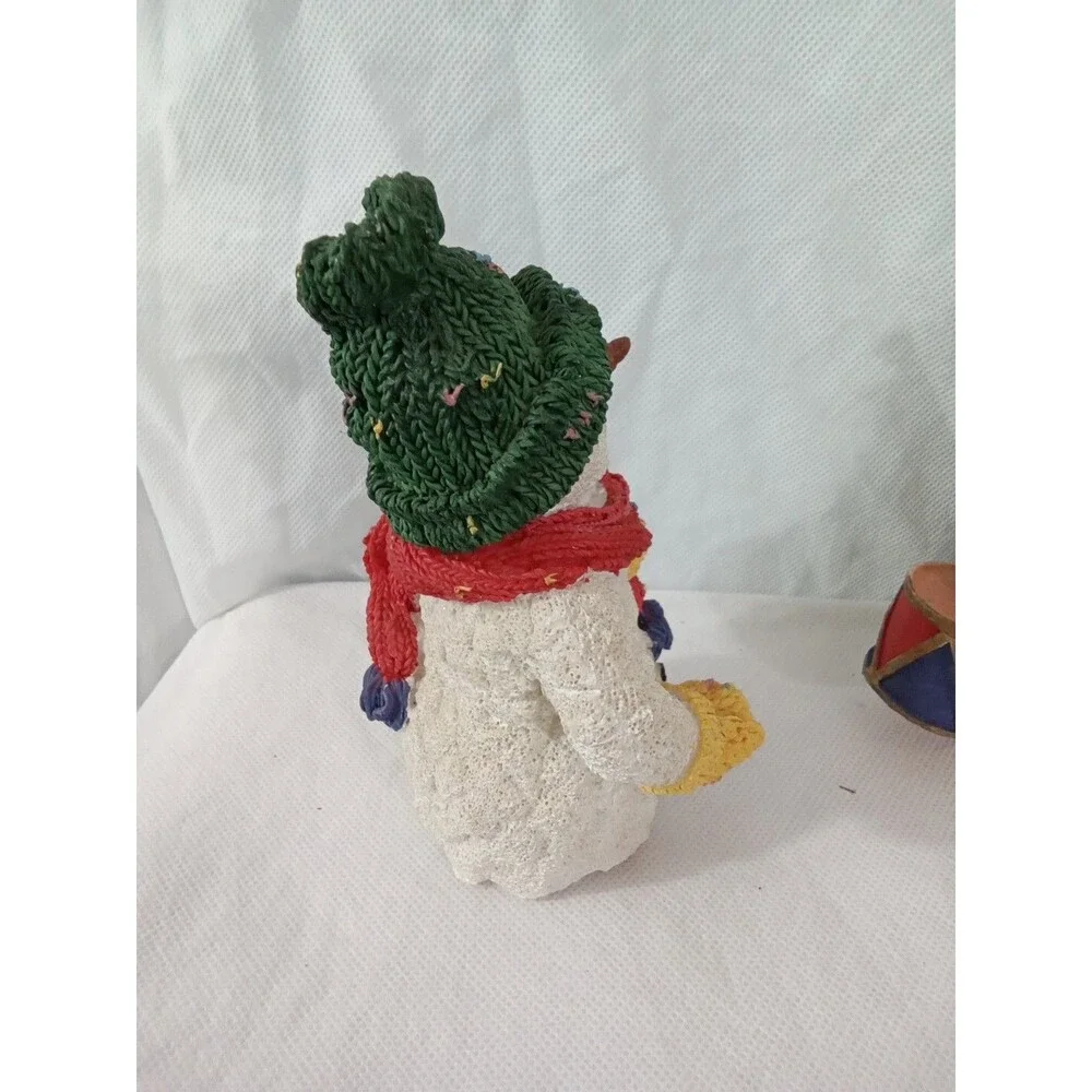 Snowman Figurines Vintage Resin Red White‎ Yellow Drum Christmas Holiday